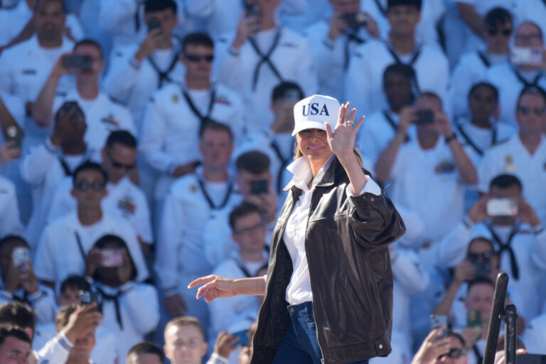 Melania Trump’s ‘Top Gun’ Look Stirs Attention at Navy Celebration